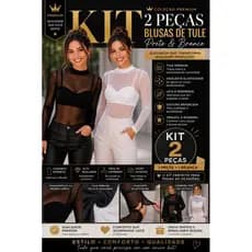 Kit 2 Blusa Manga Longa Tule Segunda Pele Gola Alta Transparente
