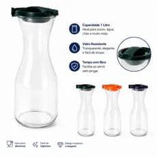 Jarra De Vidro Decanter Suco Leite Vinho Com Tampa 1 Litro