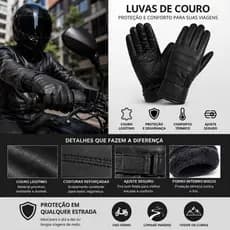 Luva de Couro Moto Motociclista Unissex Térmica Forrada Inverno Frio