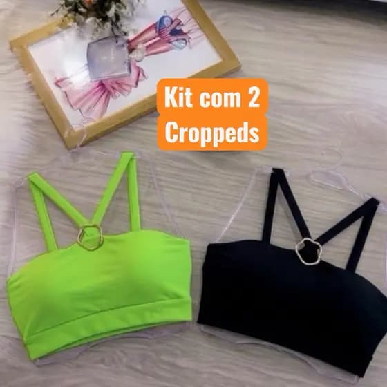 Kit Com 2 Cropped Top Faixa Com alça e fivela Tecido Suplex ofeta