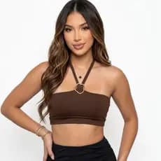 Cropped Feminino com Alça fina e Fivela Duplo tecido Zero Transparência