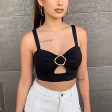 Cropped Top Feminino Fivela no meio Tecido Duplo Alta elasticidade