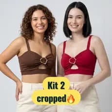 Kit Com 2 Croppeds Femininos Cores Variadas Moda Tecido Duplo Suplex Atacado
