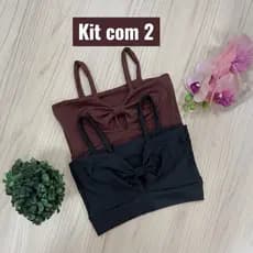 Kit 2 Croppeds Feminino Modelo Laço Todo forrado alça fina alta elasticidade Zero Transparência