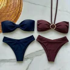 Kit 2 Conjuntos de Biquíni dois modelos diferentes com alça e bojo Removíveis alta elasticidade Tecido Duplo