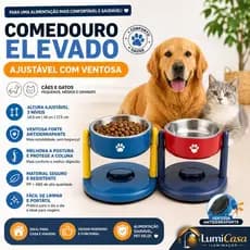 Comedouro Elevado Ajustável Pet Antiderrapante com Ventosa para Cachorro e Gato Alimentação Saudável