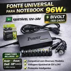 Fonte Universal para Notebook 96W com 9 Pontas Ajustável 12V a 24V Bivolt