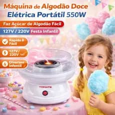 Máquina de Algodão Doce Elétrica Portátil 127V ou 220V Fácil Rápida para Festa Infantil
