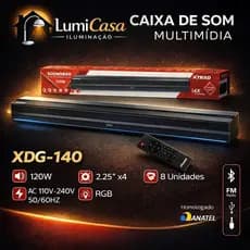 Caixa de Som Soundbar Bluetooth 120W RGB XDG-140 com Controle Remoto FM USB AUX Alta Potência