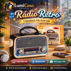 Rádio Retrô Bluetooth Portátil AD-3199 – FM/AM/SW, USB, Cartão SD, Lanterna, Caixa de Som Vintage