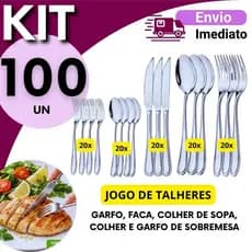 Jogo Completo Talheres Inox Mesa  Faca Colher Garfo e  Garfo e Colher  Sobremesa Kit 30 50 75 100 Peças Cozinha