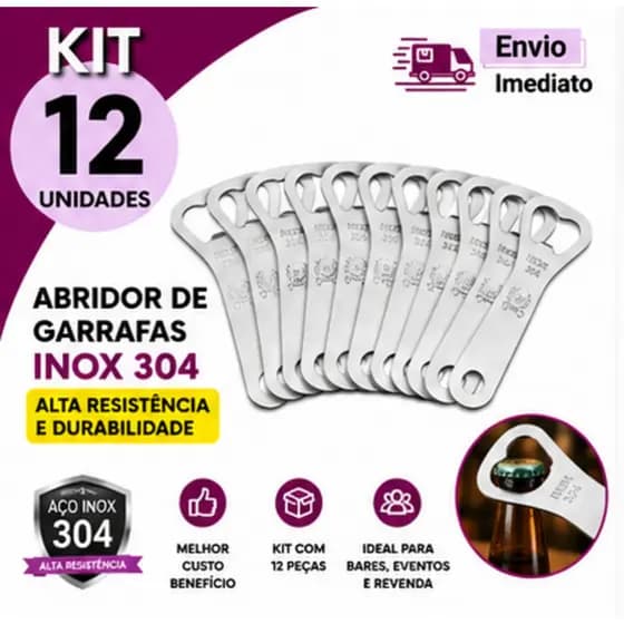 12, 6 ou 2 unidades Abridor De Garrafa Inox 304 Reforçado Profissional Para Bar Eventos E Revenda