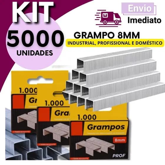 Grampos 8mm para Grampeador Escritório Escola e Artesanato 8mm Kit 5000 3000 2000 1000 Unidades Resistência Papelaria