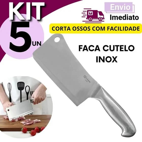 Machadinho Cutelo 6 Pol Açougue Churrasco e Cozinha 1, 2, 3 ou 5 Peças Inox Reforçado Açougue Alta Resistência