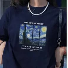 Camisa feminina van Gogh máximo conforto casual modelo 100% algodão 30.1 manga curta gola O Casual