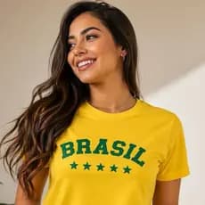 Blusa Feminina Brasil Camiseta T-shirt Copa do Mundo Casual 100% Algodão 30.1 Camisa Copa DaiaMix
