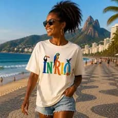 Camiseta Feminina T-Shirt 100% Algodão Tendência Moda Feminina Estilosa IN RIO1 DAIAMIX