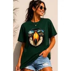 Camisetão Feminina T-shirt Tendência 100% Algodão Feminina Casual Estilosa Estampa TUCANO NO RIO
