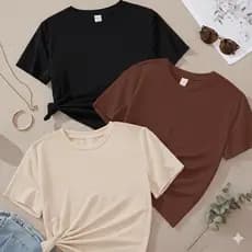 Kit 3 T-shirt Feminina Básica 100% Algodão Envio Imediato dia a dia blusa feminina Trabalho Casual