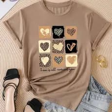 Camiseta T-shirt Love Coração Animal Print Tendencia 100% Algodão Blusa Camisa Blusa Feminina