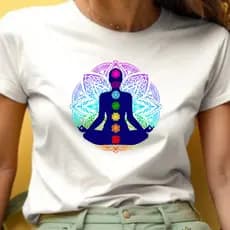 Camisa 7 Chakras Unissex, Camiseta para Meditação, Yoga 100% Algodão Blusa Feminina Linda