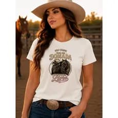 Camiseta Feminina Boiadeira Estilo Country Rodeio Cavalgada 100% Algodão*