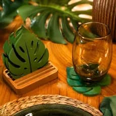 Conjunto Porta-Copo de Folhas – Elegância Natural, Decorativo para mesa posta, Minimalista, Monstera Costela de Adão