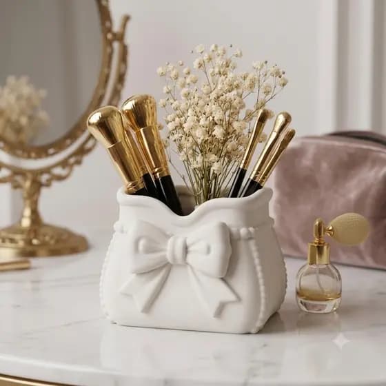 Porta Pincéis De Maquiagem Organizador Bolsa Laço Vasinho Multiuso Decorativo De Mesa Quarto Banheiro Penteadeira Luxo