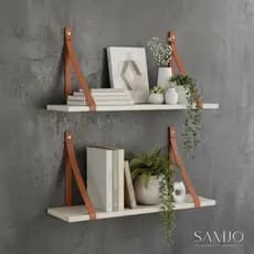 Kit Prateleiras MDF com Alça de Couro, Ideal para Decoração. Envio Imediato