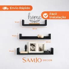 Kit 3 Prateleiras U Preto MDF 15mm Design Moderno Minimalista I Sala I Quarto I Escritório
