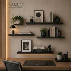 Kit Prateleiras Preto, Com 4 Prateleiras, Medindo 30x12 e 45x12, Elegante, Quarto, Quarto Bebe, Sala