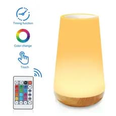 Modern Touch Table Lamp with Remote Control, LED Bedside Light with Adjustable Timer