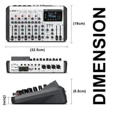 Mesa de som Q8 8 canais Com Mixer Equalizador Efeitos Bluetooth PC Mp3 alimentação USB 110V/220V