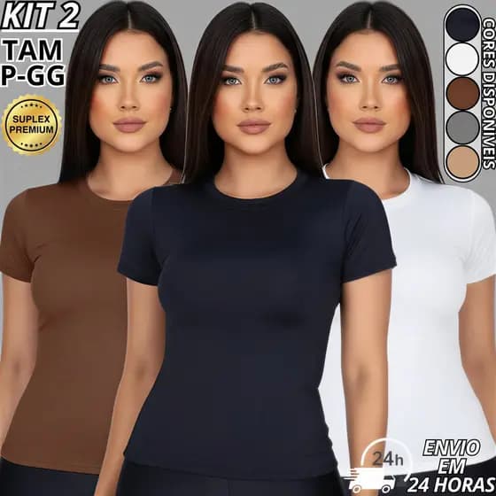 Kit 2 Blusa Feminina Suplex Premium Academia dia a dia Blusinha básica Manguinha