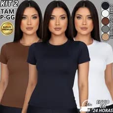 Kit 2 Blusa Feminina Suplex Premium Academia dia a dia Blusinha básica Manguinha