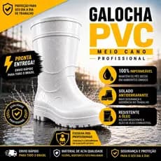 Bota Galocha Impermeável BRANCA EPI PVC Doméstica Açougue Frigorifico Limpeza ENVIO IMEDIATO !