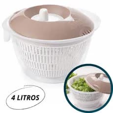 Secador De Salada E Centrifuga Grande 4 Litros Verdura Legumes Cozinha c/Tampa Giratoria, Cesto e Pegador