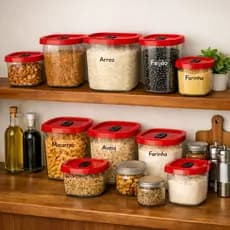 Kit 3 Potes Organizadores Para Cozinha E Despensa ,Com Tampa com Valvula , 560ml, 600ml e 1,2 Litros Plasútil