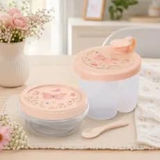 Dosador De Leite em Po e Pote Papinha 390ml Multi Uso Jardim Encantado KIT Plasútil