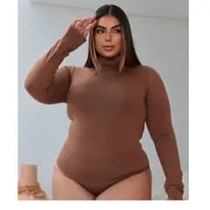 Body Plus Size Suplex Feminino Gola Alta Manga Longa Inverno Moda Premium