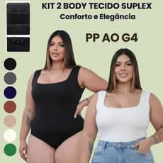 Kit 2 Body Plus Size Suplex Premium Decote Quadrado Com Forro e Alça Básico Liso Confortável Tendência Moda Blogueira