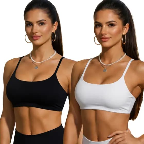 Kit 2 Top Academia Forro Duplo Alça Fina Suplex Premium Com Elástico Feminino Fitness