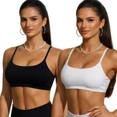 Kit 2 Top Academia Forro Duplo Alça Fina Suplex Premium Com Elástico Feminino Fitness
