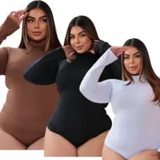 Body Plus Size Liso Básico Manga Longa Gola Alta Bory Suplex Premium Tendênncia Moda Inverno 2026