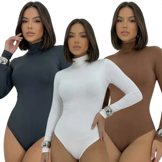 Body Feminino Liso Gola Alta Manga Longa Suplex Inverno Moda Blogueira Moda Premium Tendência Inverno 2026