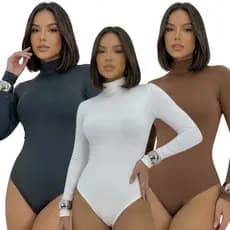 Body Feminino Liso Gola Alta Manga Longa Suplex Inverno Moda Blogueira Moda Premium Tendência Inverno 2026