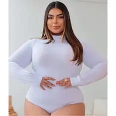 Body Feminino Plus Size Gola Alta Manga Longa Gola Alta Básico Liso Bory Suplex Tendênncia Moda Inverno 2026