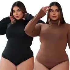 KIT 2 Body Plus Size Suplex Feminino Gola Alta Manga Longa Inverno Moda Premium