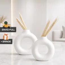 Kit 2 Vasos Decorativos Modernos Circulares COM Trigo Artificial + Presente Envio Rápido Decoração Minimalista Casa
