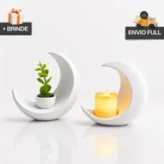 Kit 2 Vasos Decorativos Lua COM Vela e Planta Artificial + Presente Envio Rápido Decoração Minimalista Elegante Casa